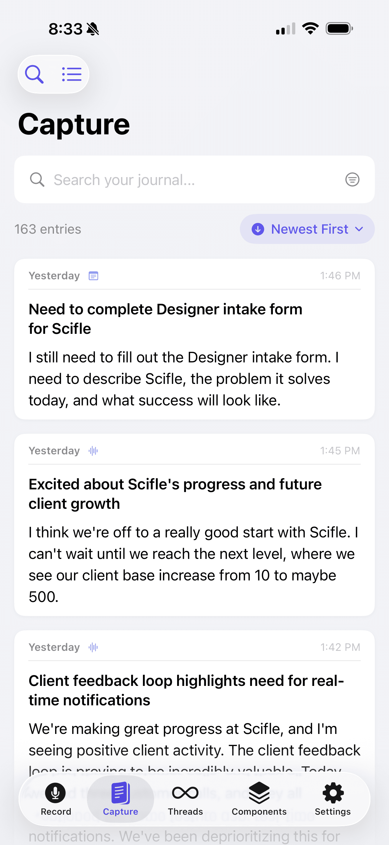 Scifle Review screen with summary and extracted items
