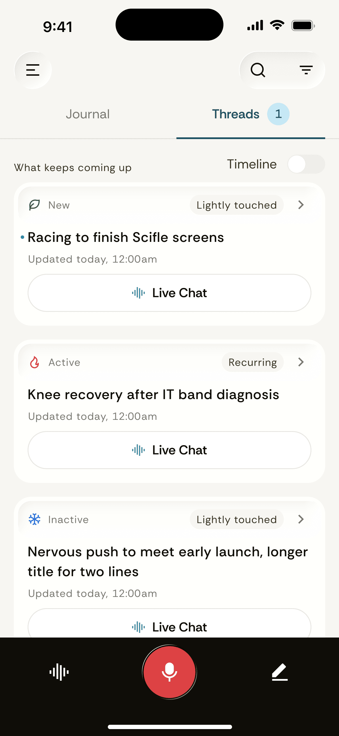 Scifle Threads — recurring patterns surfaced from your journal